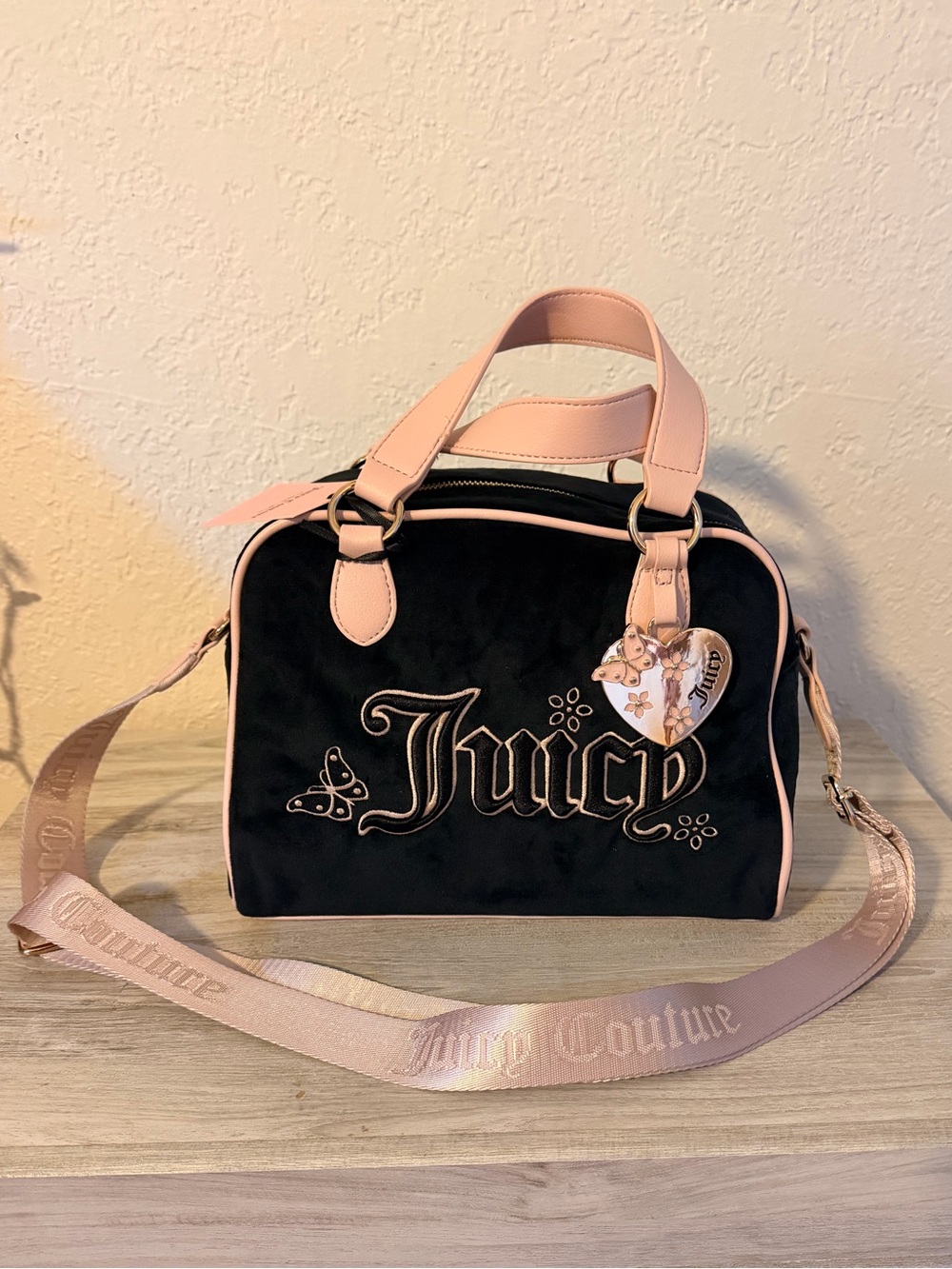 Juicy Couture Black and Blush Pink “Juicy in the Sky” Satchel Bag